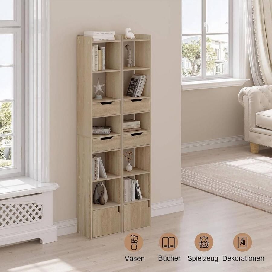 Rootz Living Rootz moderne multifunctionele boekenkast opbergorganisator displayplank voldoende opbergruimte ruimtebesparend duurzaam 33 cm x 181 cm x 24 cm