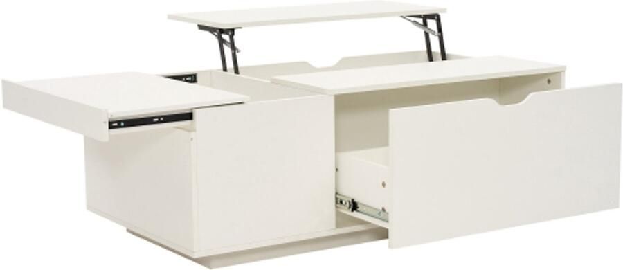 GOTAGEE Moderne multifunctionele witte opklapbare salontafel met laden en schuifdeuren flexibele ruimte