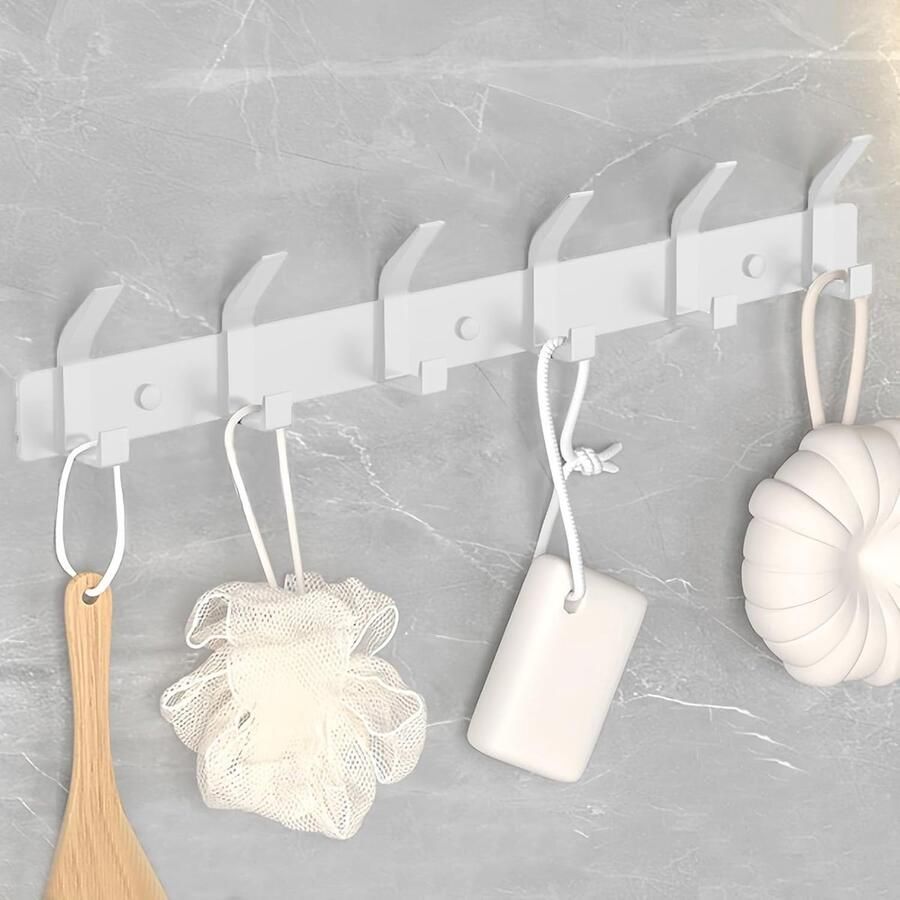Moderne Muurhaken voor Kleding en Accessoires Stevige Wandkapstok met 6 Haken (Wit)