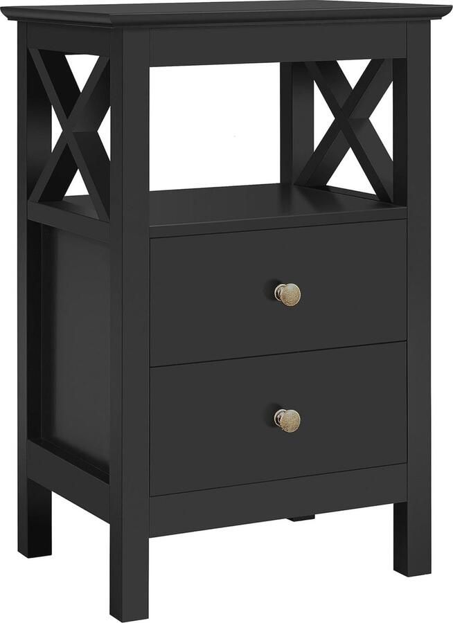 Moderne Nachtkastje met 2 Laden en Open Opbergvak Stabiele Bijzettafel voor Slaapkamer en Woonkamer