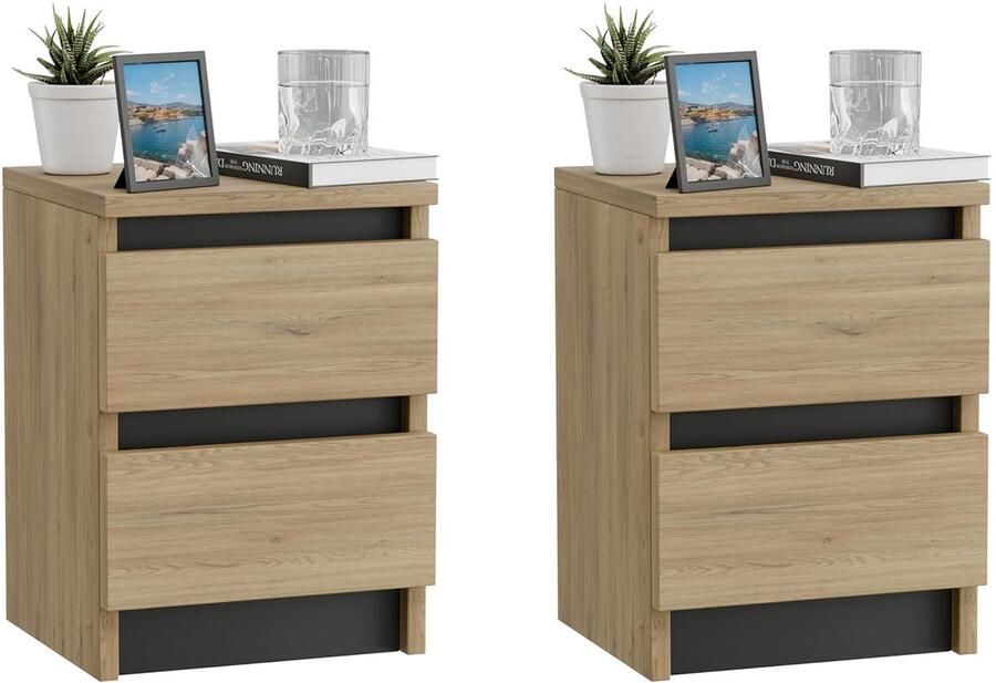 Moderne Nachtkastjes Set van 2 Eik Zwart Opbergoplossing
