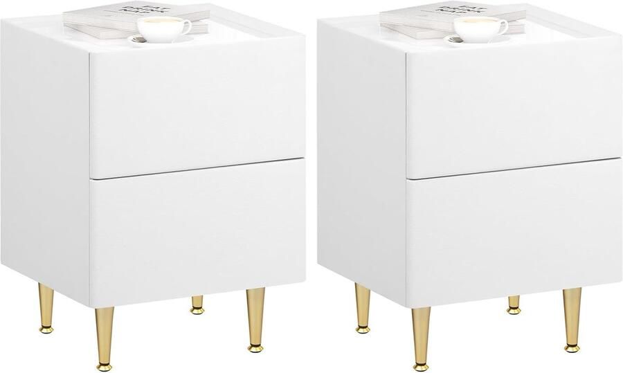 Moderne Nachtkastjes Set van 2 met Lades Hoogglans Wit en Goud