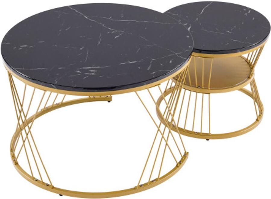 Moderne nest salontafel hoogglans salontafel set marmerfineer sofa bijzettafel set van 2 ronde eettafels gouden frame