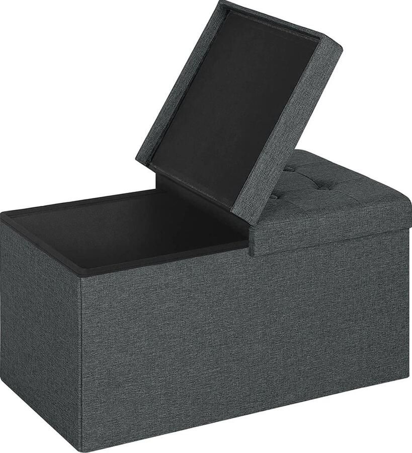 Voetenbank met opbergruimte Etta Poef met opberg Opbergbox hocker Zitkist met deskel Donkergrijs Stof 76x38x38 cm