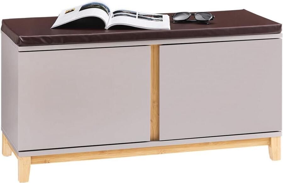 Moderne Opbergbank met Gevoerde Zitting en 2 Deuren voor Hal en Slaapkamer 90 x 34 x 47 cm