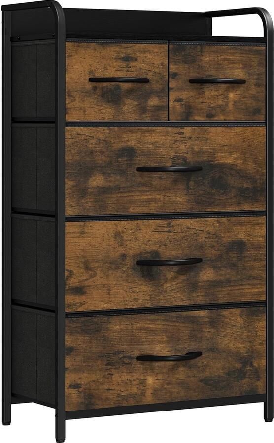 Moderne opbergkast 5 laden geschikt voor woonkamer en slaapkamer bruin en zwart MDF en metaal 58 x 29 x 100 cm