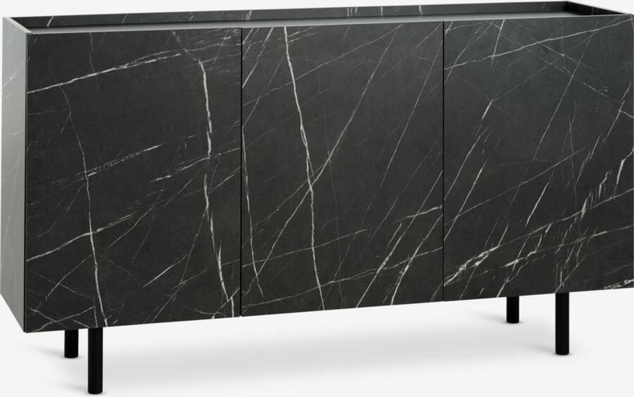 Moderne Opbergkast met Marmerlook – 3 Deuren & 2 Schappen 147x84 cm