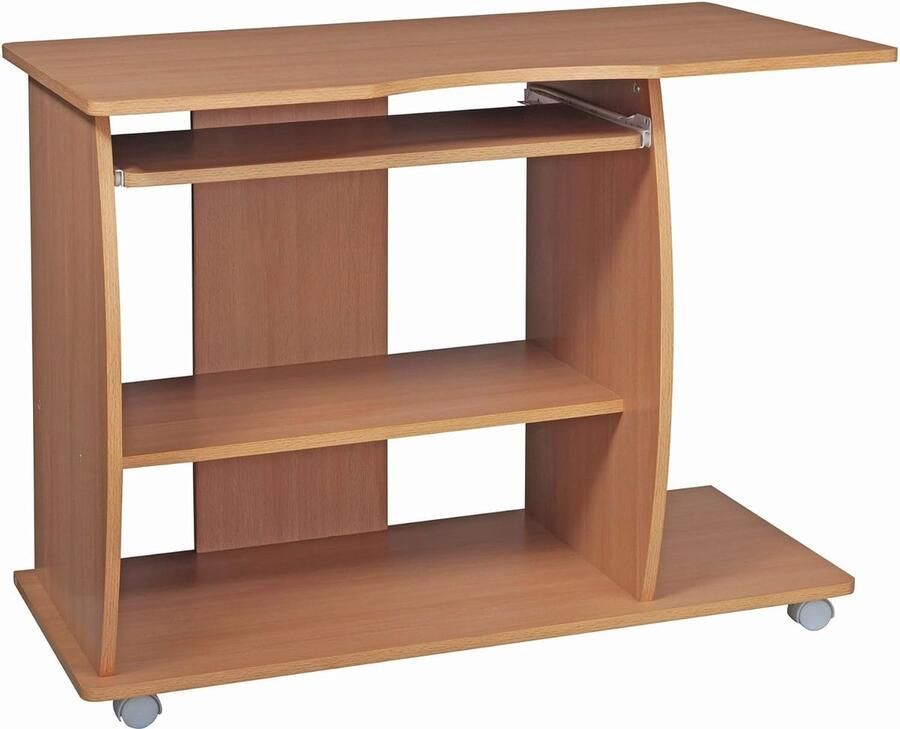 Moderne oprolbare computertafel met toetsenbordplateau Ruimtebesparend bureau met wieltjes voor kleine ruimtes Praktische pc-tafel met printer tray - Foto 2