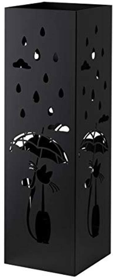 Moderne paraplubak van metaal met 2 haken en afneembare lekbak 15 5 x 15 5 x 49 cm