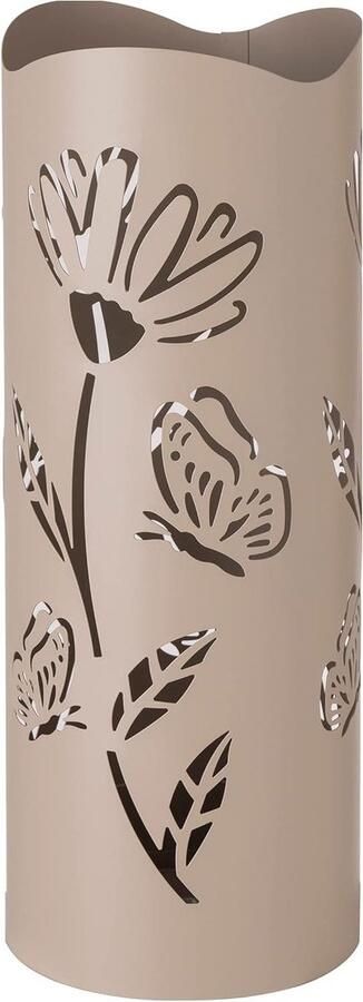Moderne paraplustandaard van metaal design parapluhouder met bloemen en vlinders taupe 2 haken afneembare regencontainer 19 x 19 x 49 cm