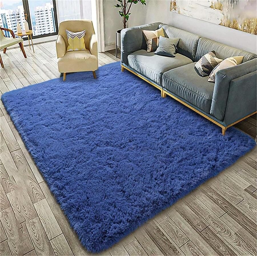 Modern pluizig tapijt Ultra Soft Indoor Area tapijt voor woonkamer en kinderkamer geschikt voor kinderen woondecoratie blauw 160 x 200 cm