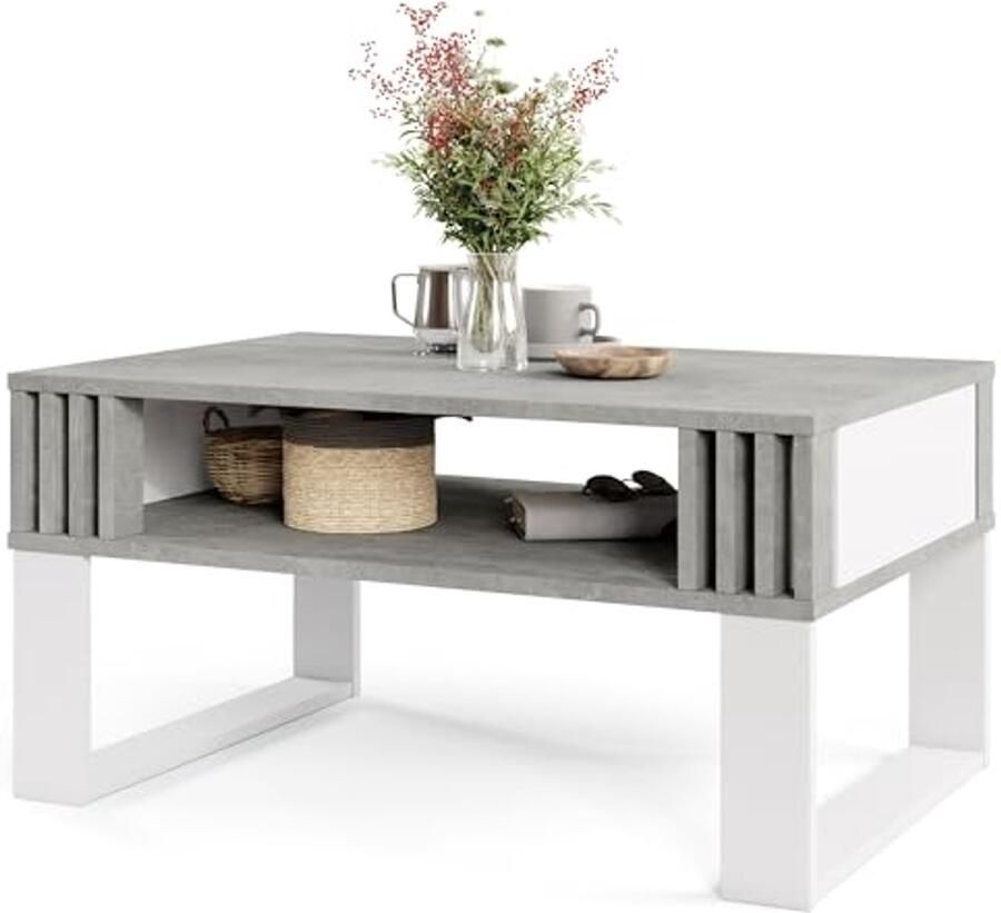 Moderne Rechthoekige Salontafel met Houten Decoratieve Lamellen voor Woonkamer