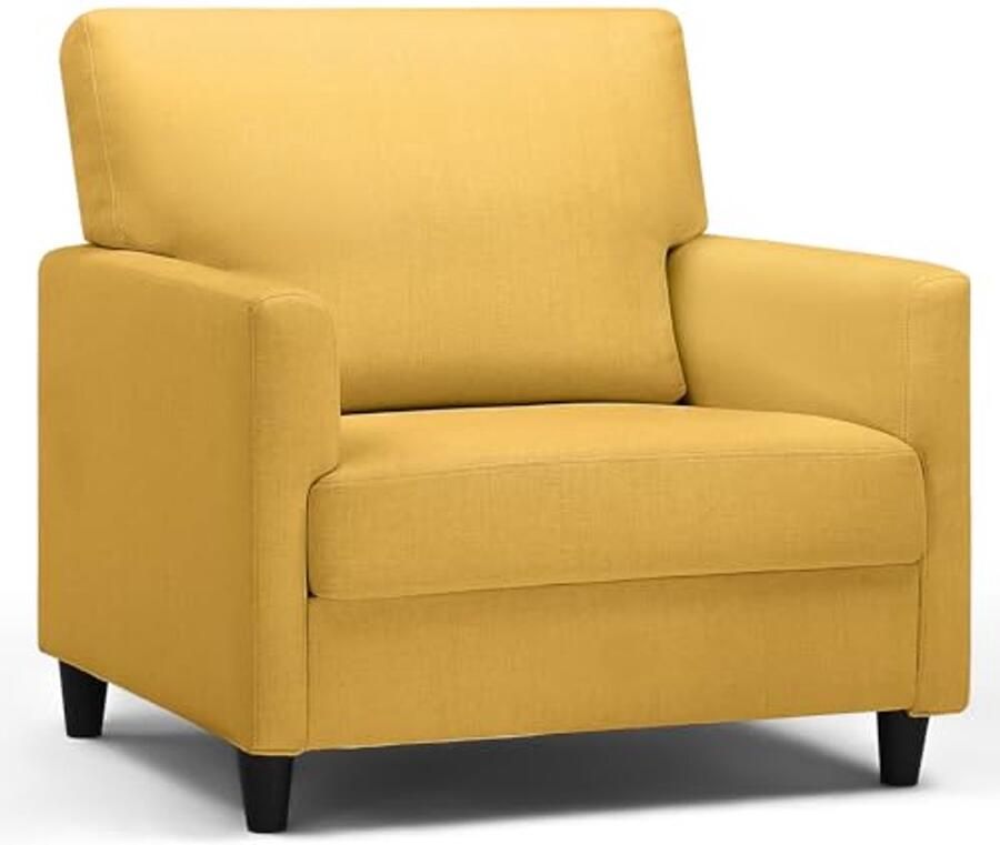 Moderne Relaxstoel met Armleuningen en Dikke Rugleuning Gevoerde Zitting voor Woonkamer Slaapkamer en Thuisbioscoop Geel Linnen