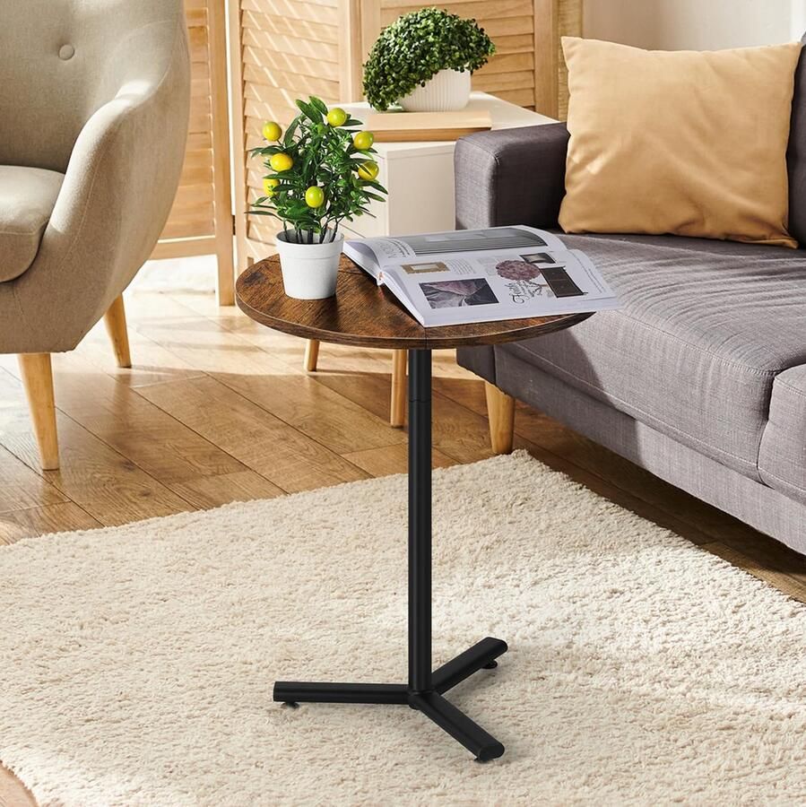 Moderne Ronde Bijzettafel 48 cm voor Kleine Ruimtes met Zwart Houten Ontwerp en Stabiele Basis
