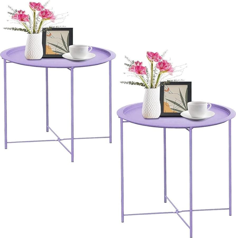 Luvetrex Moderne Ronde Bijzettafel met Twee Niveau's en Metalen Blad voor Ruimtes