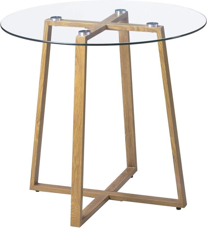 Moderne ronde glazen eettafel met metalen poten 80 x 75 cm