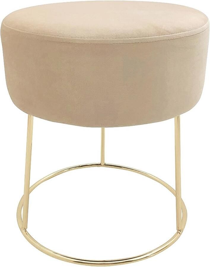 Moderne ronde kruk van fluweel met gouden poten Stevige make-upkruk en voetenbank voor slaapkamer en woonkamer