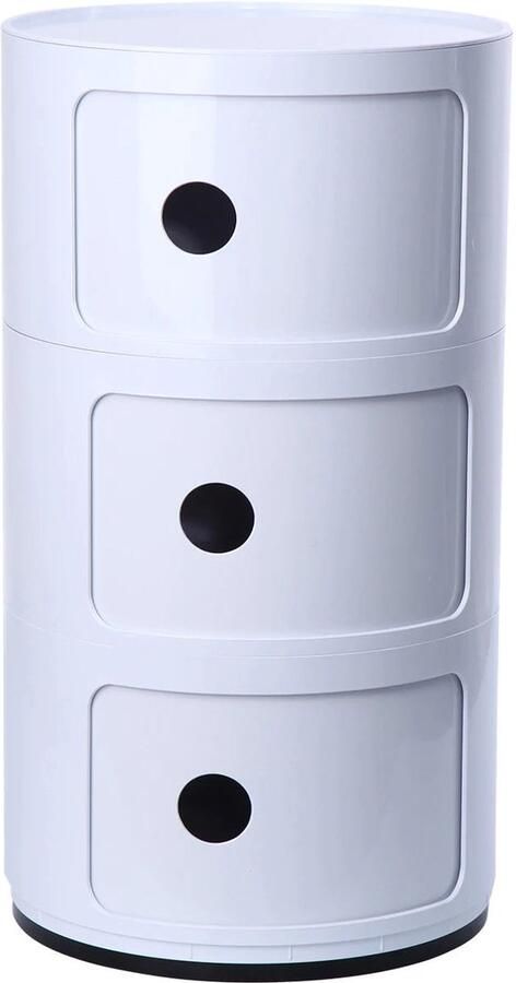 Moderne Ronde Opbergkast – 3 Lagen – Compact Nachtkastje – ABS Kunststof – Stijlvolle Bijzettafel met Schuifdeuren – Woonkamer Slaapkamer & Badkamer – Wit