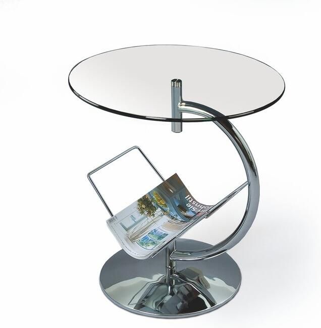 Moderne Ronde Salontafel Ø45 cm – Glazen Tafelblad met Stalen Frame – Transparante Design Bijzettafel – Industrieel & Elegant – Gemakkelijk te monteren – Compact Formaat 45x45x50 cm – Voor Woonkamer & Kantoor