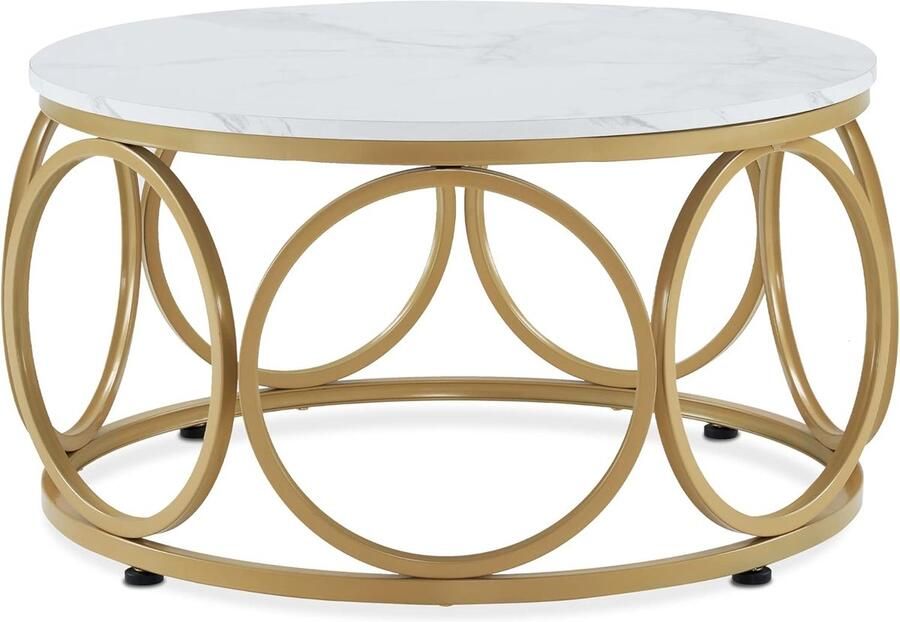 Moderne ronde salontafel 80 cm Elegante bijzettafel met metalen frame voor woonkamer