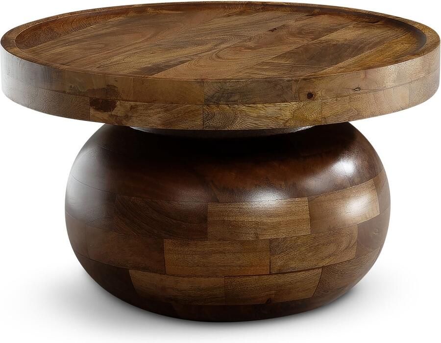 Rootz Living Rootz Moderne Ronde Salontafel Elliptisch Frame Glad oppervlak Handgemaakt Mango Massief Hout 50cm x 50cm x 30 5cm