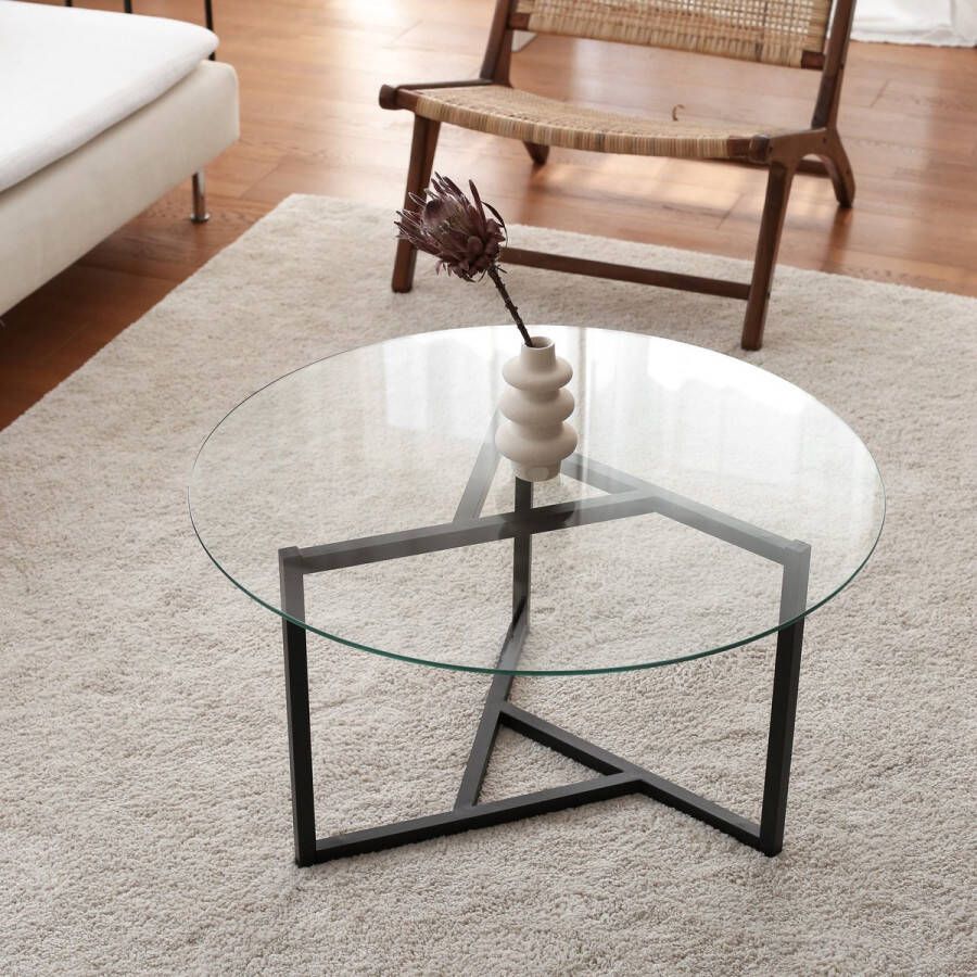 Moderne ronde salontafel glas zwart transparant glas 75x42x75cm metaal - Foto 2