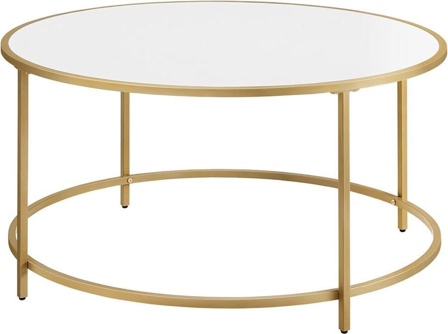 Moderne ronde salontafel met gouden frame en wit tafelblad voor de woonkamer