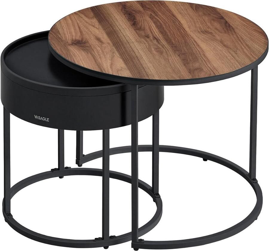 Moderne ronde salontafel set van 2 met opbergruimte voor woonkamer en slaapkamer