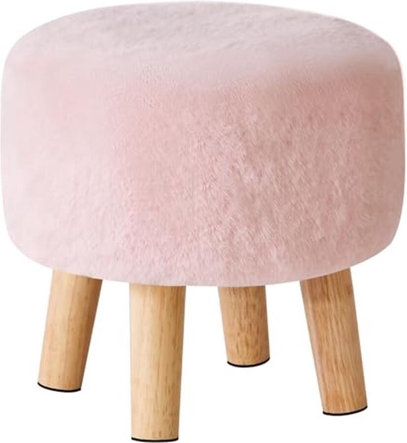 Moderne Ronde Voetensteun met Houten Poten Roze Accent Tafel voor Woonkamer en Slaapkamer