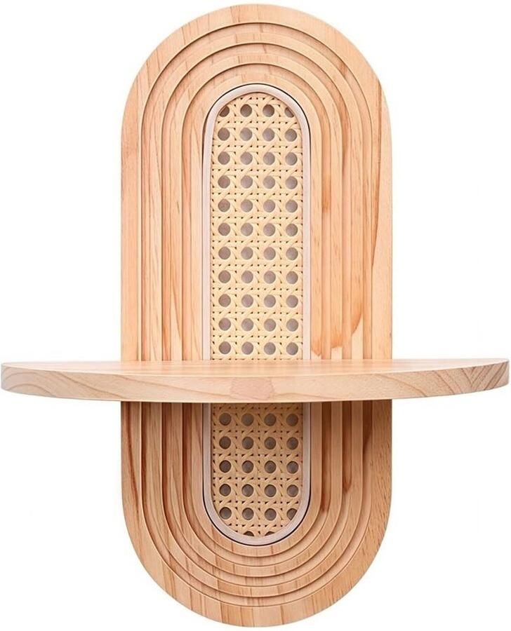 Moderne rotan wandplank gebogen hangplank decoratieve wandbloemstandaard in Boheemse stijl houten hangplank in pastorale stijl geschikt voor slaapkamer woonkamer balkon en kantoor natuurlijke kleur