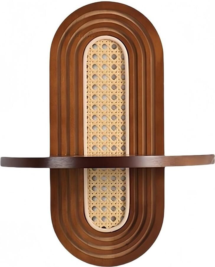 Moderne rotan wandplank gebogen hangplank decoratieve wandbloemstandaard in Boheemse stijl pastorale houten wandrek geschikt voor slaapkamer woonkamer balkon en kantoor bruin