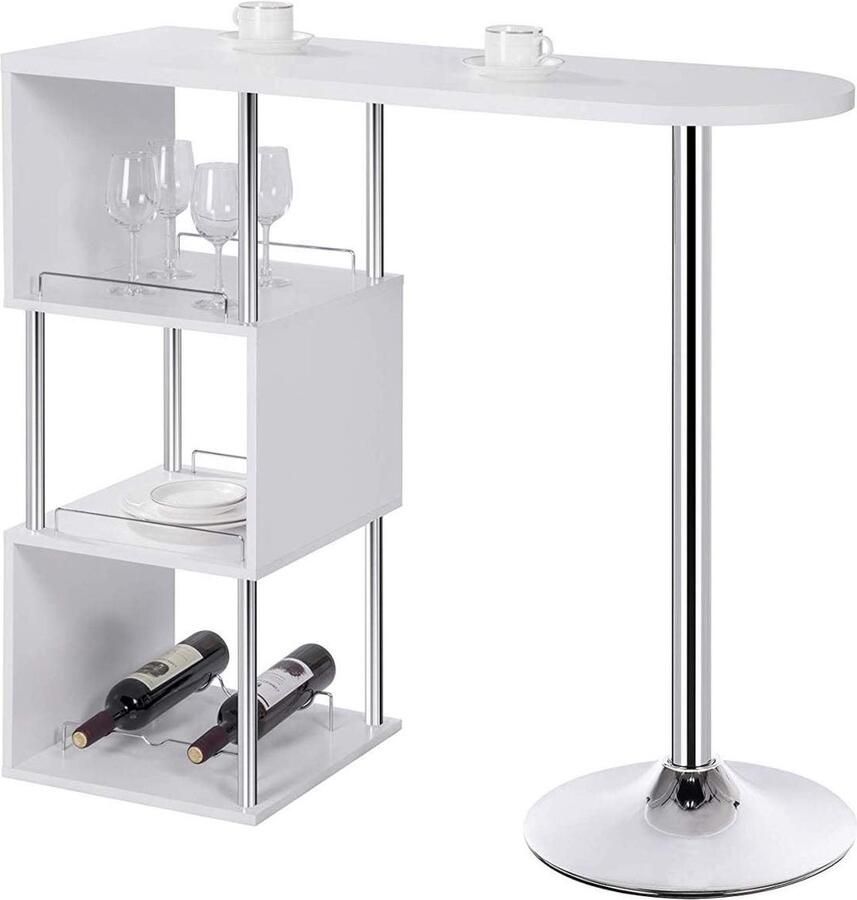 Rootz Living Rootz Moderne S-vormige bartafel Opbergtafel Flessenhoudertafel Ruimtebesparend Duurzaam Stijlvol 113 cm x 105 cm x 40 cm Zwart Wit