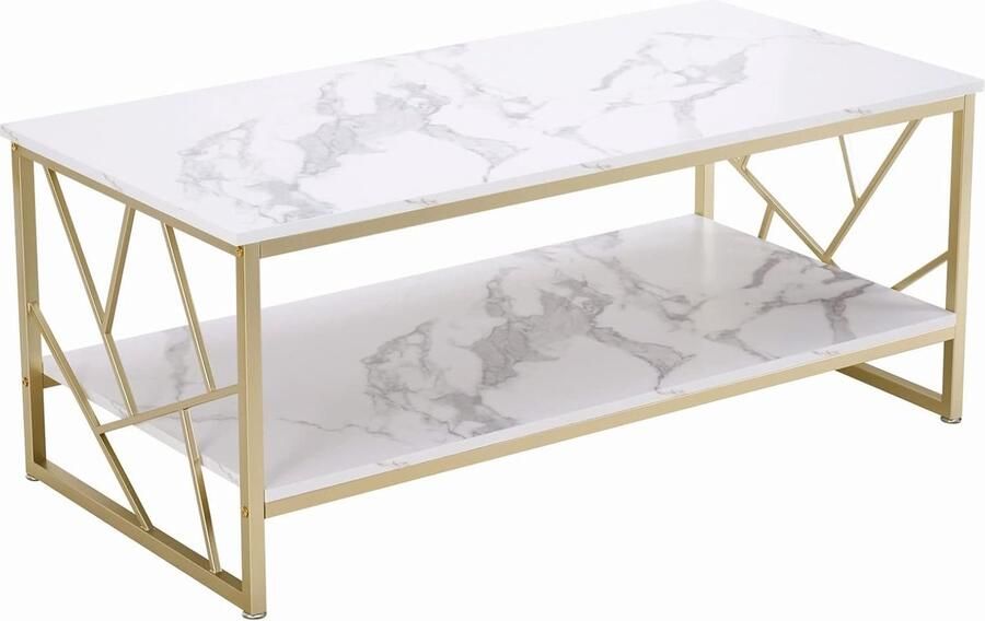 Imperatoris Marmeren Salontafel- Eettafel met Metalen Poten Marmer Look tafel met Marmeren Afwerking Geschikt voor Eetkamers en Woonkamers vierkant tafel goud en wit