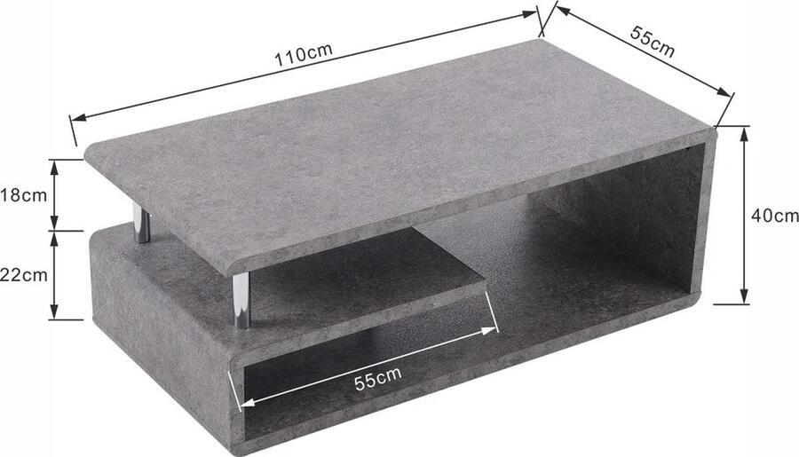 Moderne Salontafel Luxe Salontafel Woonkamer 2-Laags MDF Cementgrijze Afwerking LED-verlichting Meerdere Kleuren Banktafel Voor Kantoor & Thuis Vintage Bijzettafel 110x40x55cm