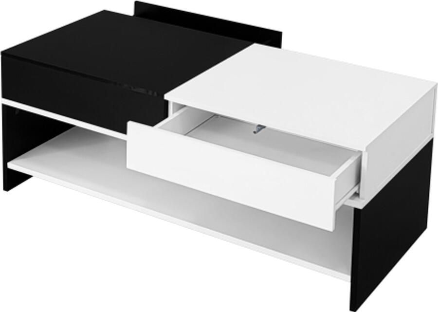 GOTAGEE Moderne salontafel met 2 lades – zwart-wit design opbergruimte hoogglans tafelblad 100 cm lang