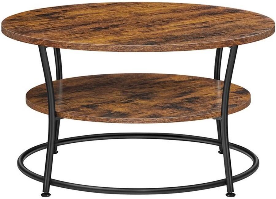 Furnibella Moderne Salontafel met Dubbele Planken – Stijlvol Duurzaam & Functioneel – Vintage Bruin Industrieel Design Stevig Metaal & Houtlook Ruime Opbergruimte Onderhoudsvriendelijk
