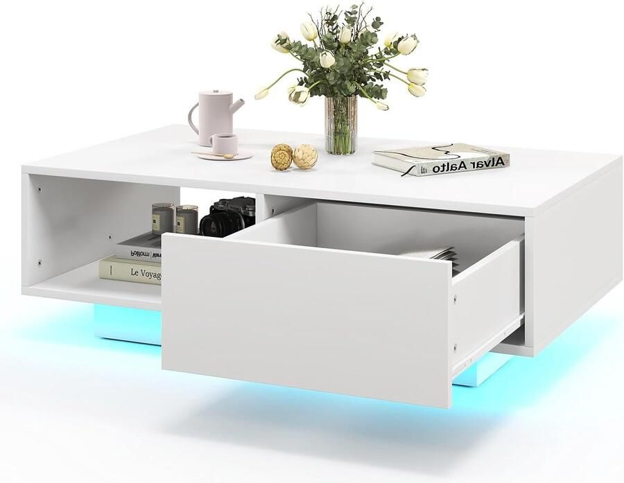 Moderne salontafel met LED-verlichting en opbergruimte 20 kleuren en hoogglans afwerking