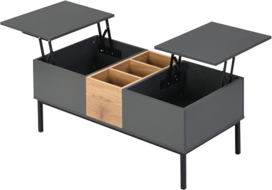 GOTAGEE Moderne salontafel met verstelbaar tafelblad zwart-grijs en houtlook in hoogte verstelbaar flexibel en veelzijdig 100x50 cm