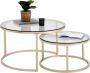 Loft Home Moderne Salontafel Set van 2 Koffietafel Bijzettafel 2 Stuks Ronde Salontafel Salontafels Industrieel Glas Goud - Thumbnail 1