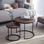 Loft Home Moderne Salontafel Set van 2 Koffietafel Bijzettafel 2 Stuks Ronde Salontafel Hout Metaal Vintage Salontafels Industrieel Dark Oak Hout - Thumbnail 2