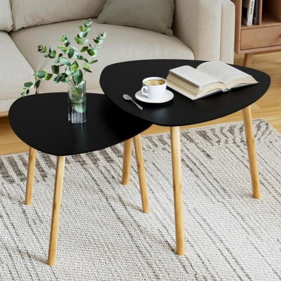 Moderne Salontafel Set van 2 Multifunctioneel Zwart Hout en Metaal Compact