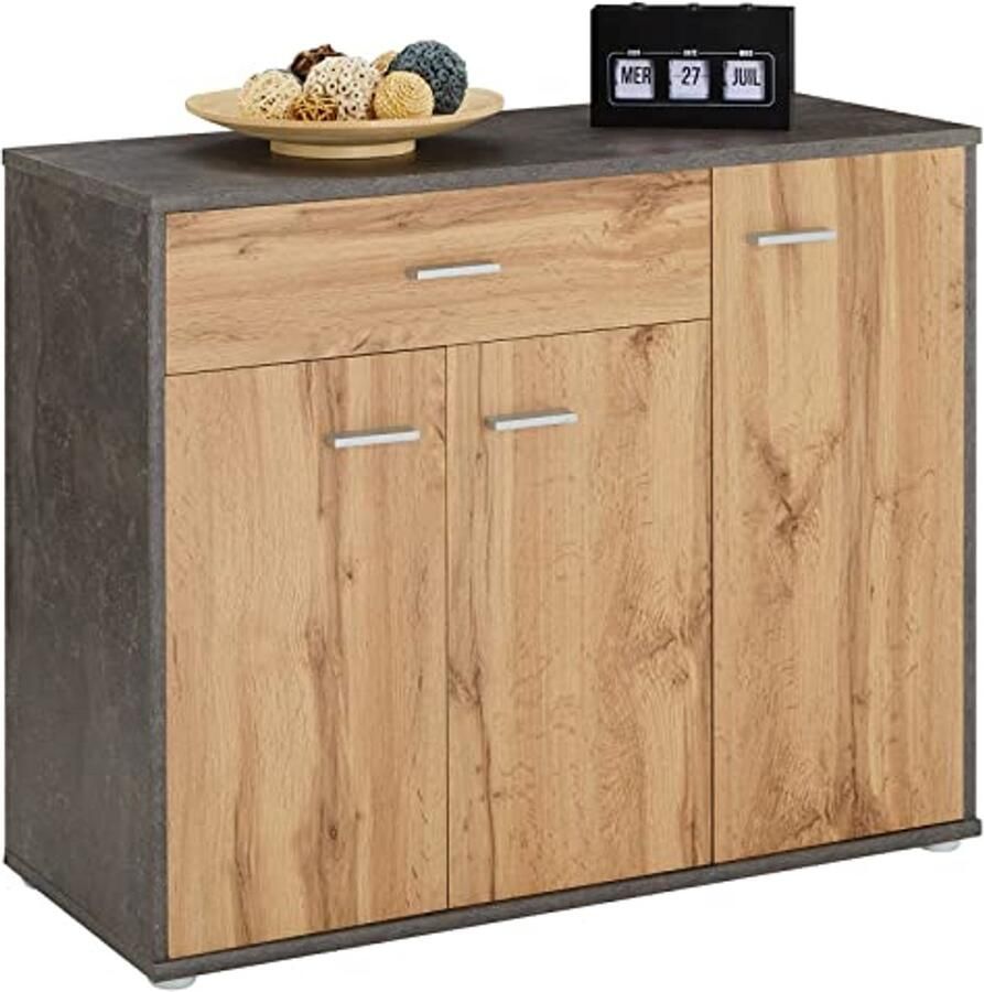 Moderne Schoenenkast met 1 Lade en 3 Deuren Donker Beton Wotan Eiken