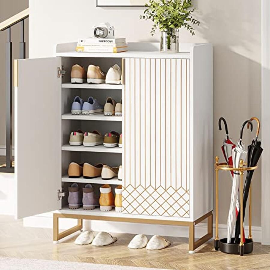 Schoenenkast 75 x 35 x 105 cm – 5-laags schoenenopbergkast met 2 deuren voor 25 paar schoenen – moderne houten schoenenorganizer voor hal slaapkamer en woonkamer – Vermissen