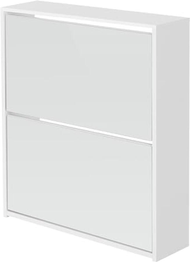 Moderne schoenenkast met 2 vakken voor 6 paar schoenen gespiegeld wit 63x17x67 cm