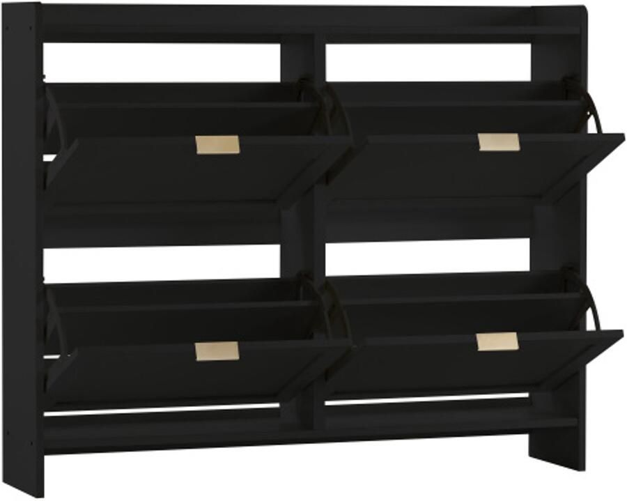 Gotagee Moderne schoenenkast met 4 klepvakken vrijstaand schoenenrek open planken geschikt voor entree of hal zwart afmetingen: B110 H90 D24 cm