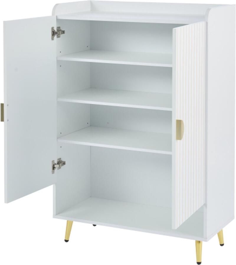 Moderne schoenenkast met dubbele deuren foyer opbergkast 3-laags MDF schoenenrek met open onderlade – wit – 75 × 35 × 110 cm