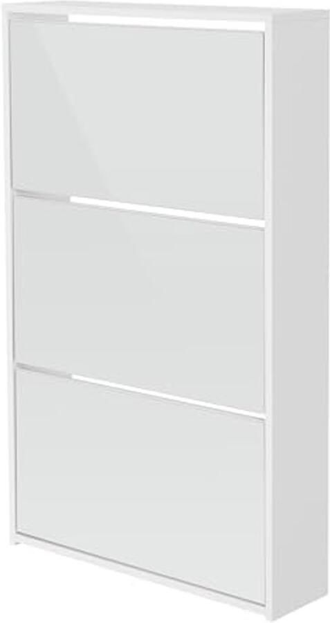 Moderne schoenenkast met spiegel en 3 vakken voor 9 paar schoenen Wit 63x17x113 cm