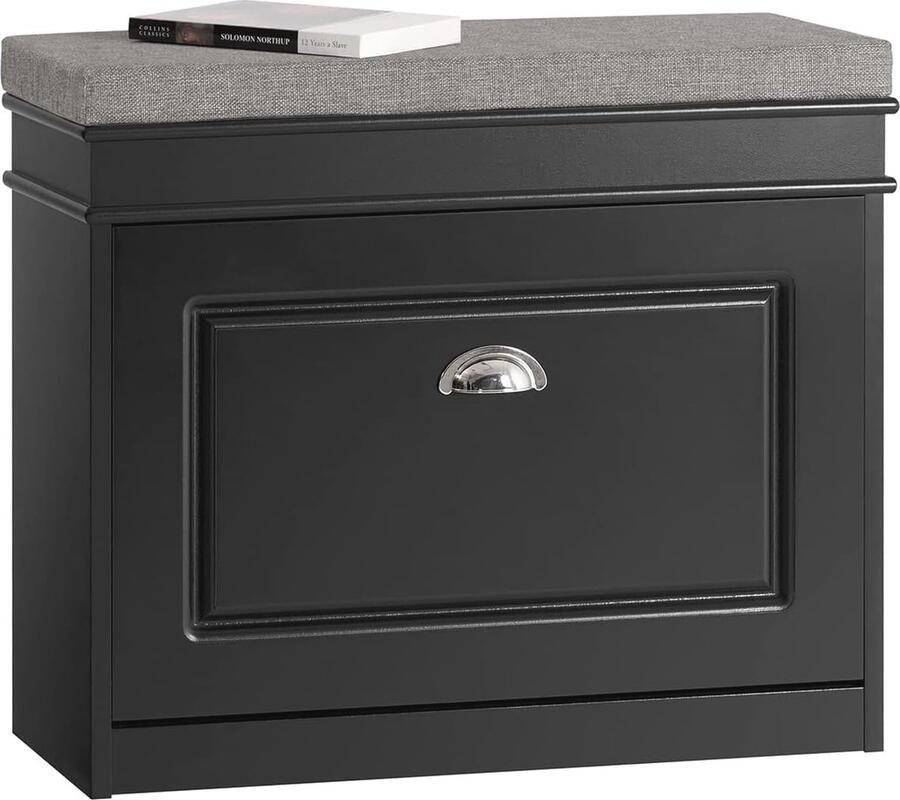 Moderne Schoenenkast met Zitkussen en Klaplade voor Hal en Woonkamer Zwart