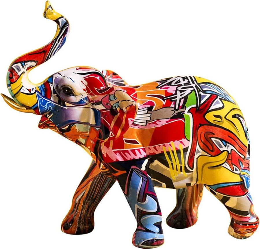 Moderne sculptuur decoratiefiguur olifantenbeeldje 24 x 20 cm olifant figuur kunstsculptuur creatieve kleurrijke graffiti moderne graffiti-kunst huisdecoraties boekenkast tv-kastdecoratie
