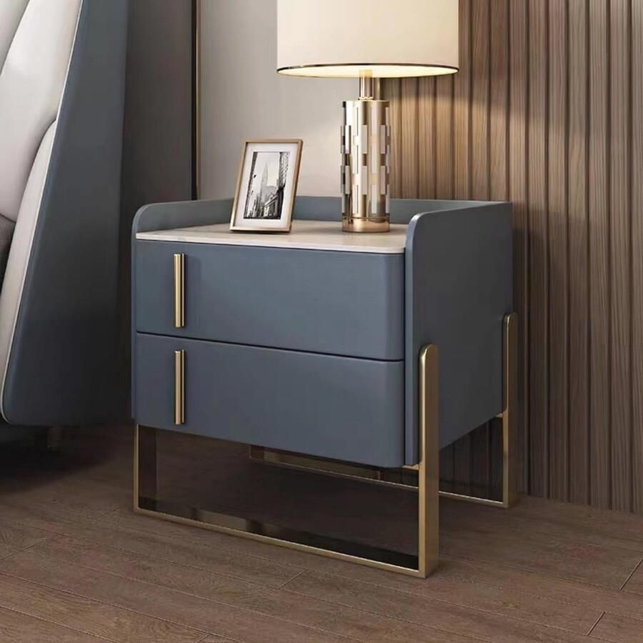 Moderne set van 2 nachtkastjes met lades Smalle bijzettafels voor slaapkamer